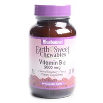 블루보넷 비타민 B-12 5000mcg 내추럴 라즈베리 츄어블 타블렛 비건 글루텐 프리, 60개입, 1개, 60정