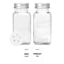 홈앤라이프 유리 양념통 사각 전용캡 180g x 2p 세트, 1세트, 양념통 사각 2p + 투명스티커 (마법가루 + 파슬리)