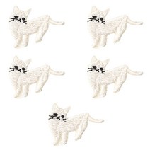 패션포인트 미니 자수 와펜 35 x 28 mm, 고양이 화이트, 5개