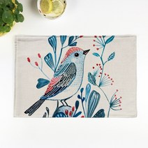 슈퍼식스 새 일러스트 린넨 테이블 플레이스 단열 매트, 1, 44 x 28 cm