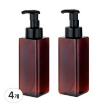 사각 거품용기 500ml, 브라운(용기) + 검정(펌프), 4개