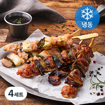 플레잇 국내산 파닭꼬치 + 숯불데리양념소스 세트 (냉동), 300g, 4세트