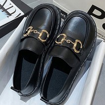 여성용 레트로 라운드 금장 플랫 단화 로퍼 PRDS161