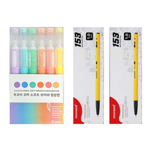 투코비 코마 소프트 브러쉬 형광펜 6종 + 모나미 153 볼펜 1.0mm 24p 세트, 파스텔퍼플, 파스텔블루, 파스텔그린, 파스텔오렌지, 파스텔핑크, 파스텔옐로우(형광펜), 블랙(볼펜), 1세트
