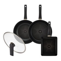 해피콜 브릴로 다이아몬드 팬 세트 4개, 블랙, 계란말이팬 24cm + 프라이팬 28cm + 궁중팬 28cm + 유리뚜껑 28cm