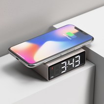 무아스 미니 스퀘어 무선 충전 알람시계 10w, 샴페인골드