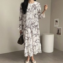 오키 여성용 윈드 셔링 주름 롱 원피스
