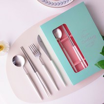 보겐 에펠 양식 1인 커트러리 선물세트, 실버 + 화이트, 디너스푼 1p + 젓가락 1p + 포크1p + 나이프1p + 선물박스