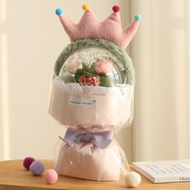 뷰티풀데코센스 조화 왕관 머리띠 아크릴 풍선 꽃다발, 핑크