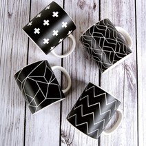 벨루즈까사 노르딕 패턴머그 330ml x 4종 세트, 블랙, 1세트