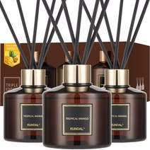 쿤달 퍼퓸 디퓨저 200ml 3개 + 섬유스틱 15개 세트, 트로피컬망고향