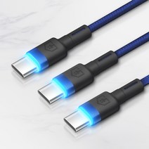 홈플래닛 타입C LED 라이팅 고속충전케이블 (삼성 갤럭시 호환), 1.2m, 블루, 3개