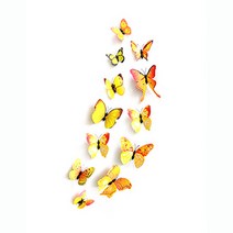 더이쁜 데코스티커 3D 패턴 나비 장식 12개 세트, 옐로우