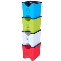 플라팜 에코홀릭 분리수거함 60L 4단, 화이트+그린+레드+블루, 1세트