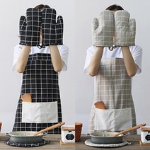 블루산업 체크무늬 앞치마 세트, 블랙, 그레이, 1세트