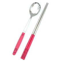 퍼니셜 픽미 컬러 수저세트 이모티콘, 1세트, 숟가락 + 젓가락(빠직이 핫핑크)