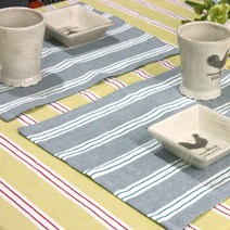 레브라이프 린넨워싱 스트라이프 키친크로스 L, 그레이바탕 화이트 + 블루 스트라이프, 1개