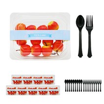 도나앤데코 투명사각 도시락용기 한칸 10p + 맛있게드세요 벚꽃띠지 스티커 블루 10p + 검정스푼 10p + 포크 10p, 1세트