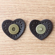 동화상가몰 가죽 자석 하트 스냅단추 2p세트 30mm, 다크브라운, 2세트