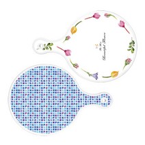 로엠디자인 서빙 원형 도마 보드 2p 로맨틱패턴플라워라인 세트, 로맨틱패턴플라워라인, 블루타일, 1세트