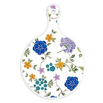 로엠디자인 양면 원형 서빙 도마 보드 로맨틱블루floral화이트, 주홍라인, 1개