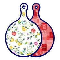 로엠디자인 블루에디션 양면 원형 서빙도마 로망슬림장미, 장단색체크, 1개