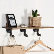 인파이프 BS303 파이프원목 후크 벽선반_고무나무 티크 벽선반 행거, 파이프규격15A-800-250