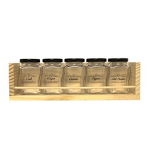 핸드팩토리 양념통 우드선반 세트, 1세트, 양념통 웨이브 스몰 블랙캡 5p + 1단 우드선반 대 + 라인쿡햇 라벨