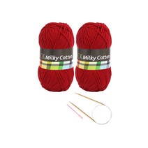 브랜드얀 요정모자 핸드워머 DIY세트 밀키코튼 블랙라벨 2p + 고급 줄바늘 5.0mm + 플라스틱 돗바늘 랜덤 발송, 진빨강