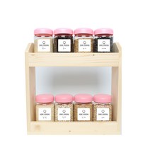 생활만 원형250 잡곡통 핑크캡 8p +홈쿠킹 잡곡통라벨 백미 외 19종 + 2단 잡곡통 우드선반 대