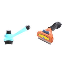 리빙듀오 고급 반려동물 털정리 브러쉬 오렌지 + 반려견 털갈이 빗 블루 6.3 x 12.3 cm, 혼합 색상, 1세트