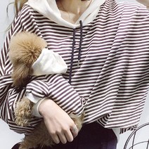 반려동물 커플 스트라이프 후드티 견주용, 브라운