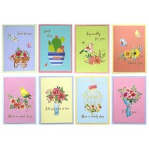 마음담아 L 파리의봄 축하 기념일 다용도 꽃 카드 8종 세트, 혼합 색상, 1세트