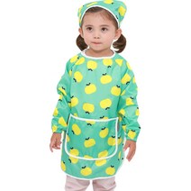 베베슈에뜨 아동용 긴팔 미술가운 앞치마 + 두건 + 파우치, 민트얌얌