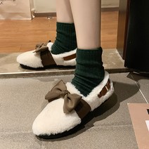 리본 퍼 플랫슈즈