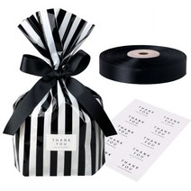 인디케이 OPP 비닐 바닥M 블랙 스트라이프 50p + 땡큐스티커 50p + 공단리본 22m, 1세트