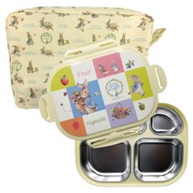 피터래빗 잠금형 기능성 안전 이중 스텐 식판 도시락 + 주머니 세트, 아이보리, 식판 + 밑판 + 뚜껑 + 주머니