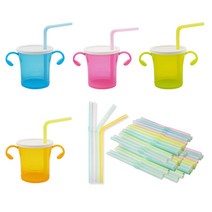 아가프라 빨대컵 180ml x 4종 + 빨대 50p 세트, 컵(블루, 그린, 핑크, 오렌지), 빨대(혼합색상), 1세트