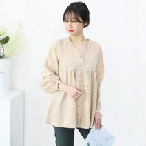 마마누리 브이넥 체크단추 임산부 블라우스 T819