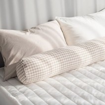 주호데코 깅엄체크 바디필로우 원형 롱쿠션 솜포함, 베이지