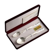 인스푼 꼬마거북 어린이은수저 스푼 + 포크, 청색, 1세트