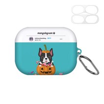 구스페리 머큐리 강아지인스타 디자인 에어팟 프로 케이스 + 키링 + 철가루 방지 스티커, 할로윈호박