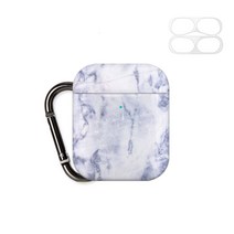 구스페리 디자인 에어팟 1 / 2 세대 케이스 + 철가루 방지 스티커 + 키링, 대리석패턴(블루)