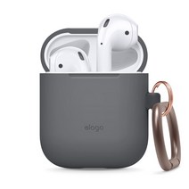 엘라고 에어팟 1&2공용 유선충전모델 실리콘 행 케이스, 다크그레이