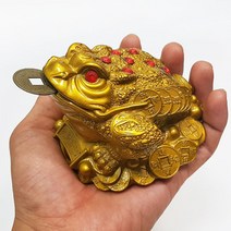 사라코 개업 선물 풍수용품 원형 황금 삼족 두꺼비 조각상, 황금색