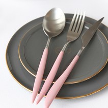 까사무띠 아모르 디너 3종 커트러리 세트, 무광실버(핑크), 디너스푼 + 디너포크 + 디너나이프