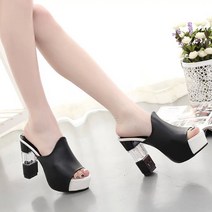 올나인 여성용 오픈토 투명 패턴 뮬 11cm