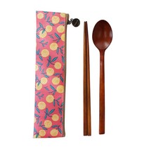 아카시아 옻칠 수저 + 개인 위생 방수 파우치 세트, 수저(단일색상), 파우치(핑크 + 오렌지), 1세트, 숟가락 + 젓가락 + 파우치