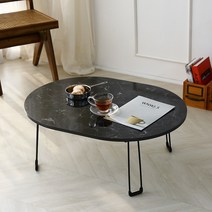 레몬트리 LPM 심플 타원형 접이식테이블, 마블블랙