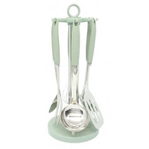 제니얼 마노757 회전걸이 조리도구 7종세트, 스테인레스 실버 + 그린